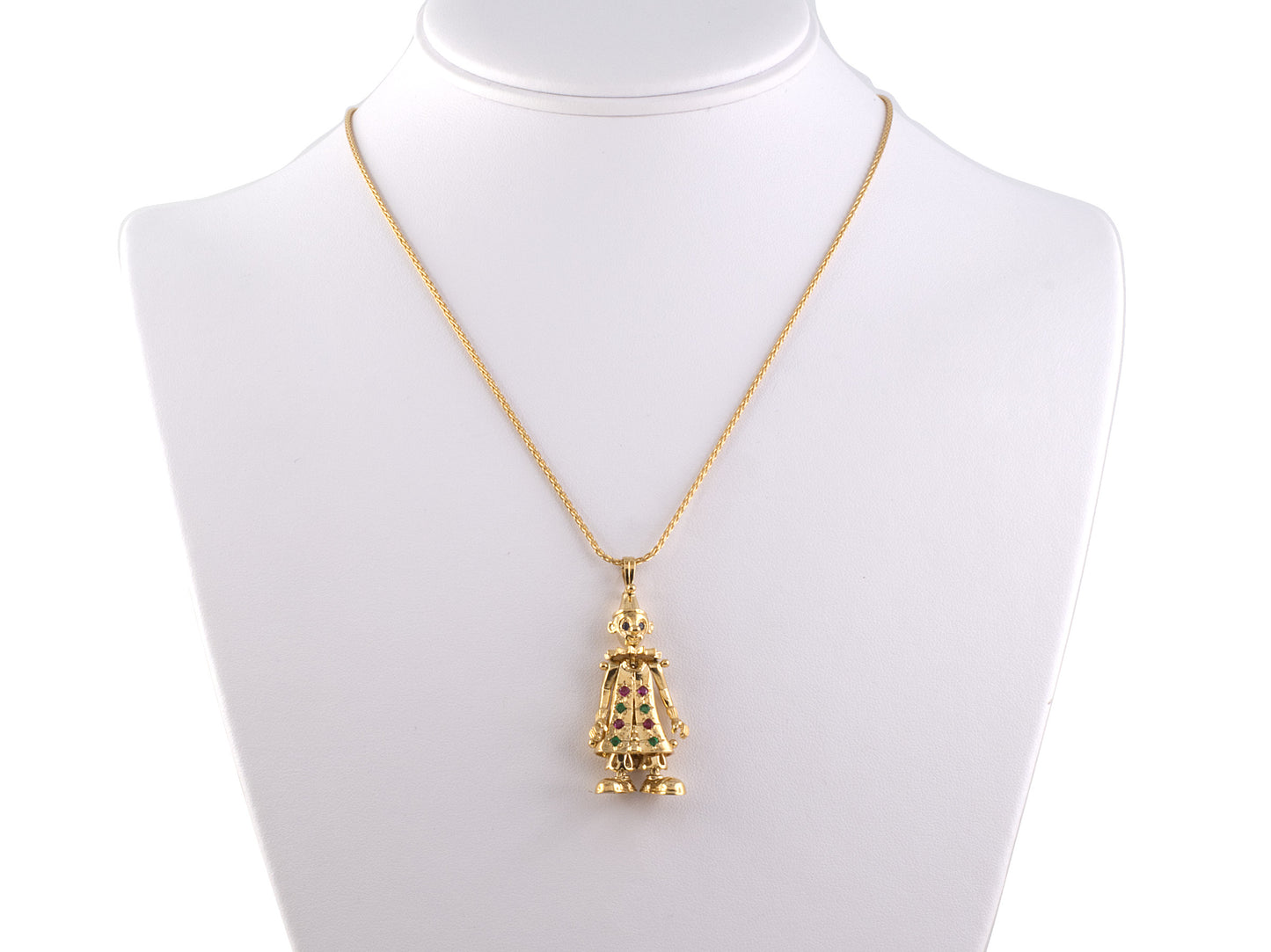 43652 - Gold Sapphire Emerald Ruby Articulated Clown Pendant Necklace