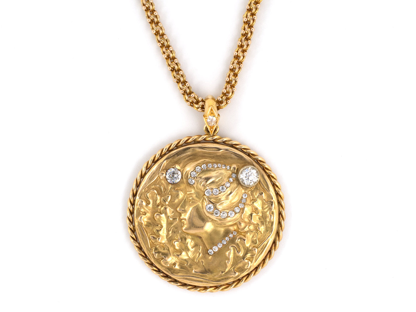 43842 - Art Nouveau Gold Diamond Pendant Necklace