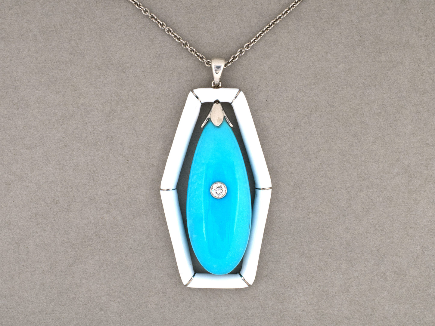 43852 - Gold Turquoise Diamond  White Enamel Pendant