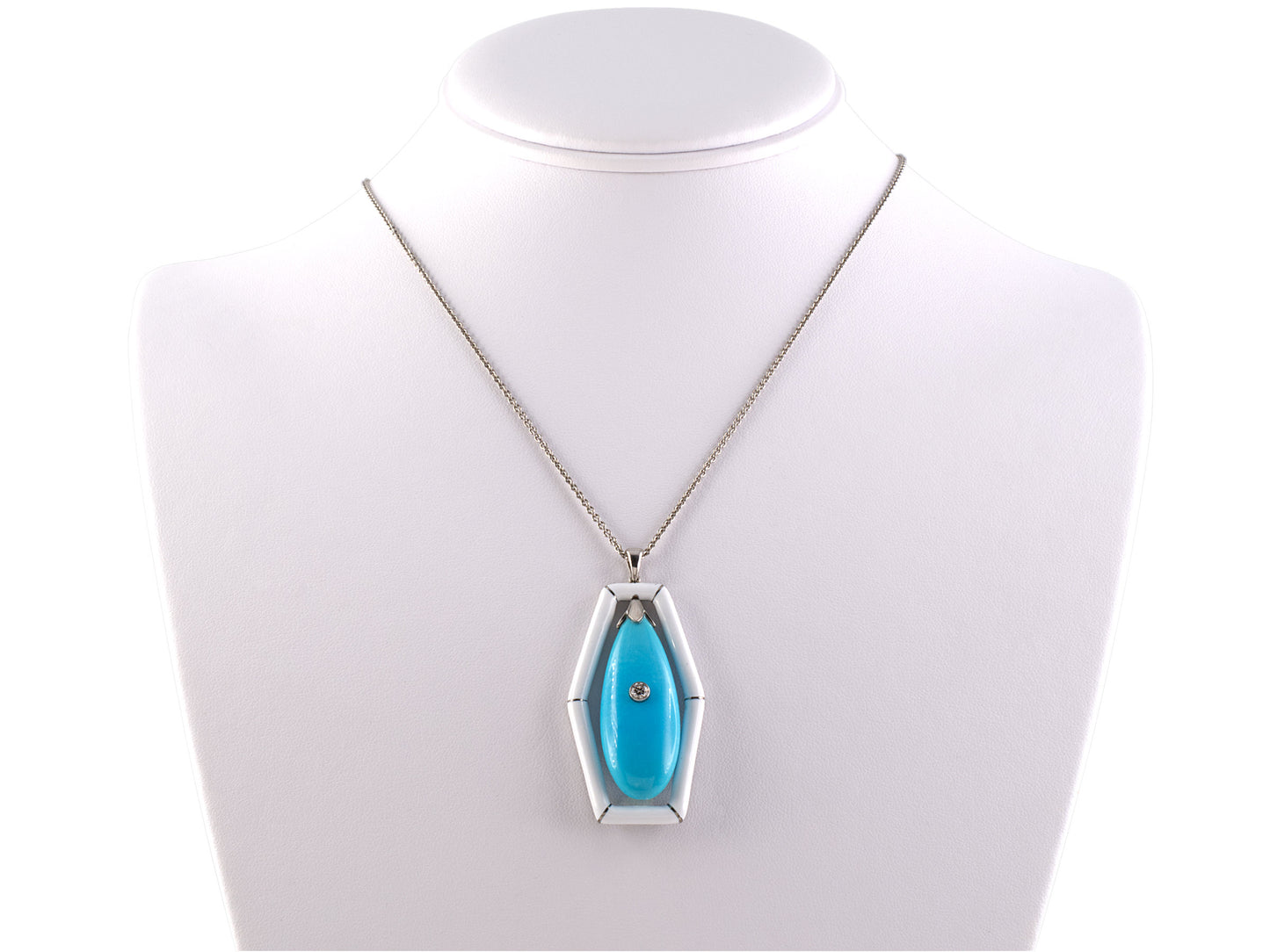 43852 - Gold Turquoise Diamond  White Enamel Pendant