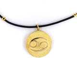 43966 - Circa 1970 Italy Tiffany Gold Cancer- Zodiac Pendant With Leather Cord