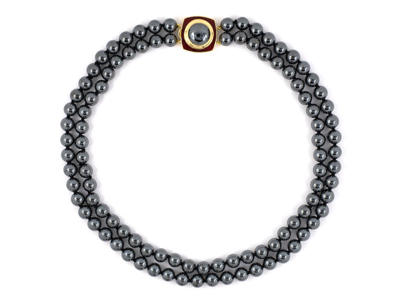 43988 - SOLD - Tiffany De Vroomen Gold Hematite Enamel Bead Necklace