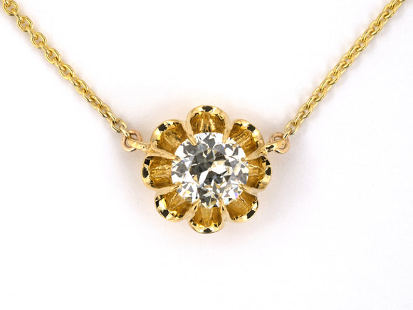 44162 - Gold Diamond 8-Prong Scalloped Solitaire Pendant