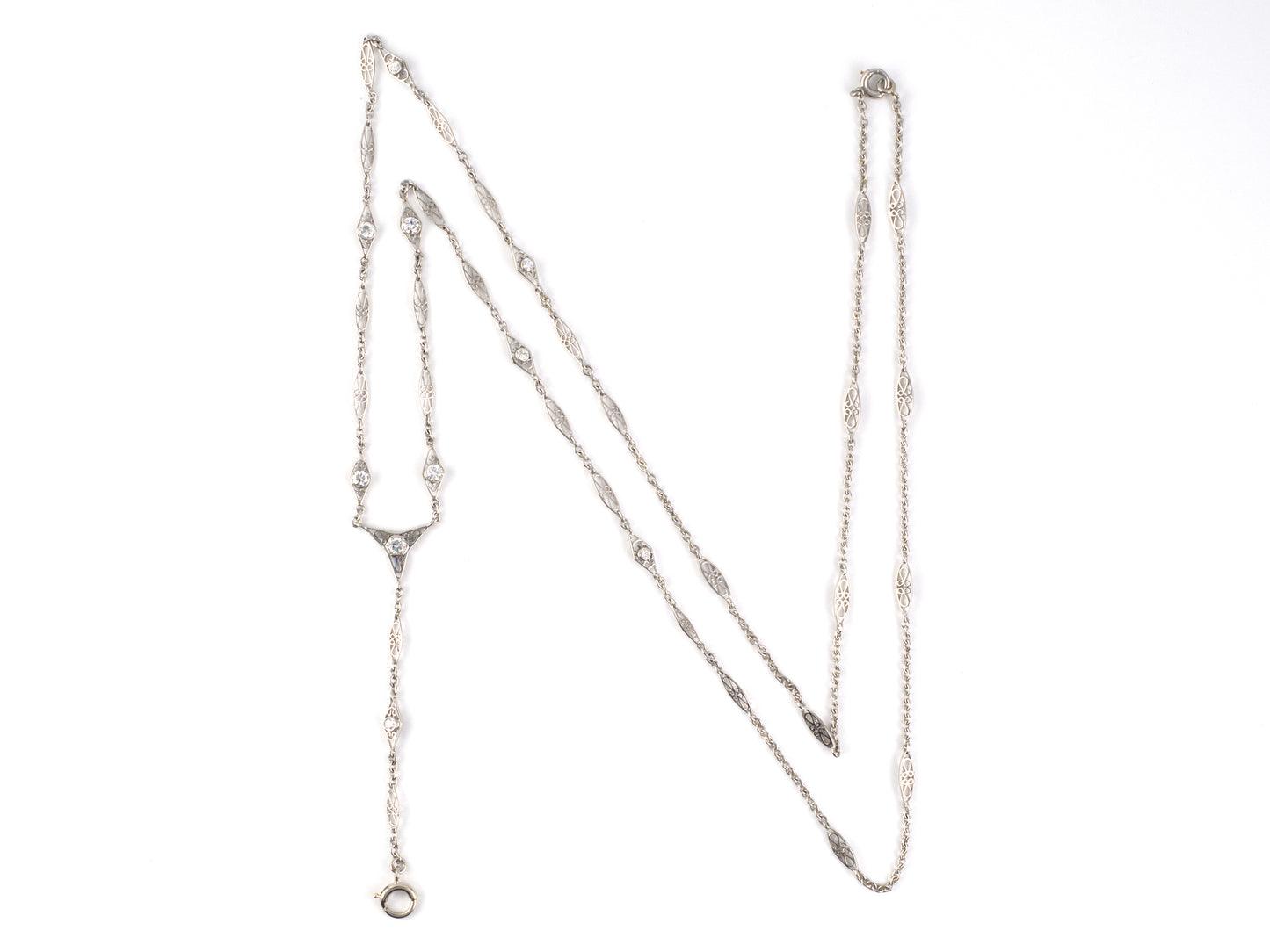44800 - SOLD - Platinum Diamond Filigree Sautoir Necklace
