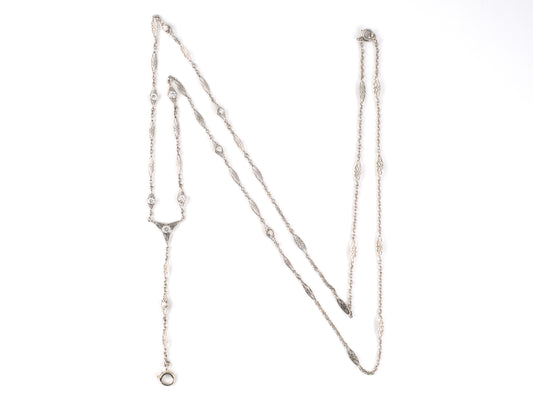 44800 - SOLD - Platinum Diamond Filigree Sautoir Necklace