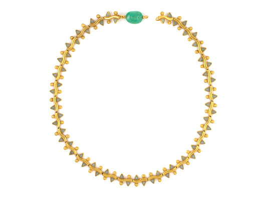 44930                - Victorian Gold Emerald Bead White Enamel Link Necklace