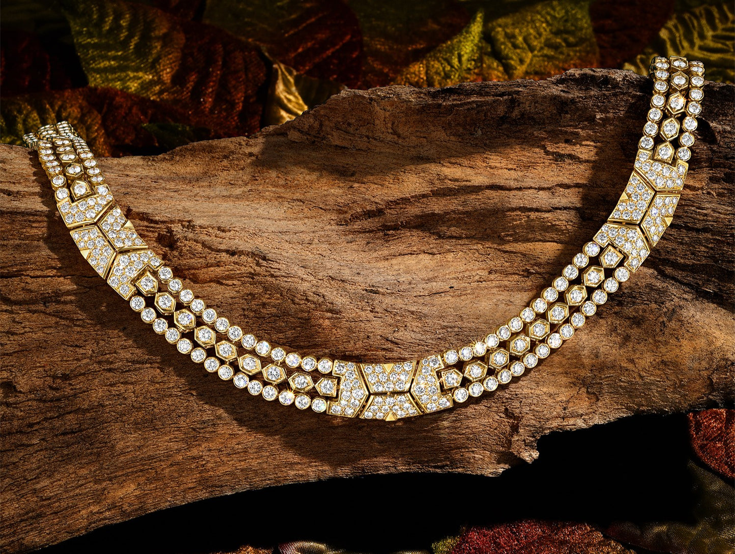45091 - Cartier Rivoli Gold Diamond 3 Row Necklace