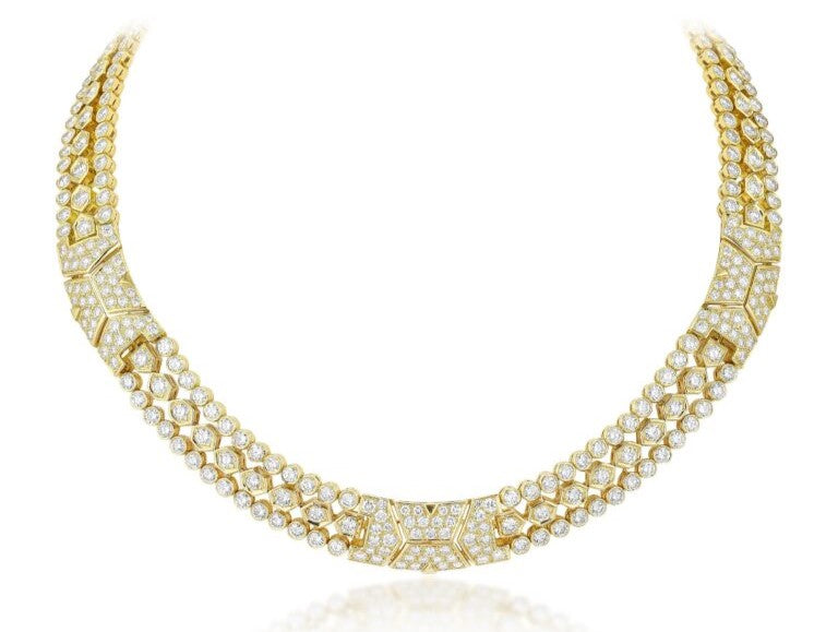 45091 - Cartier Rivoli Gold Diamond 3 Row Necklace