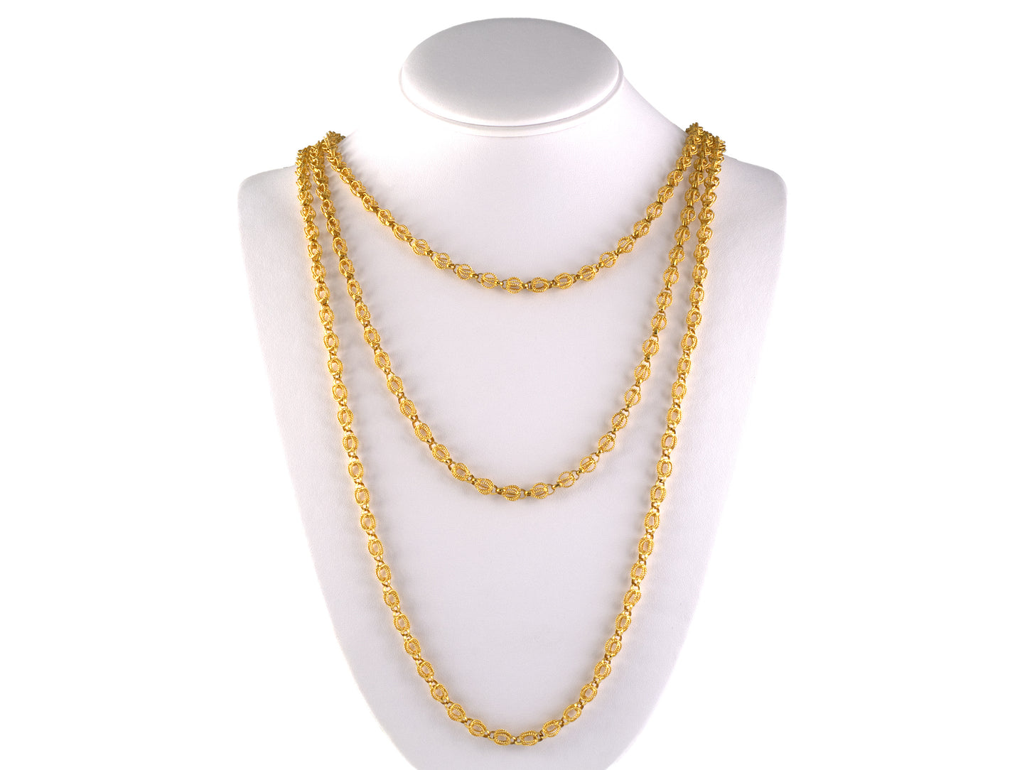 45117 - Gold Twisted Rope Open Knot Cage Link Long Necklace