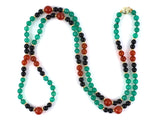 45120 - Art Deco Gold Green & Black Onyx Carnelian Rondell Bead Necklace