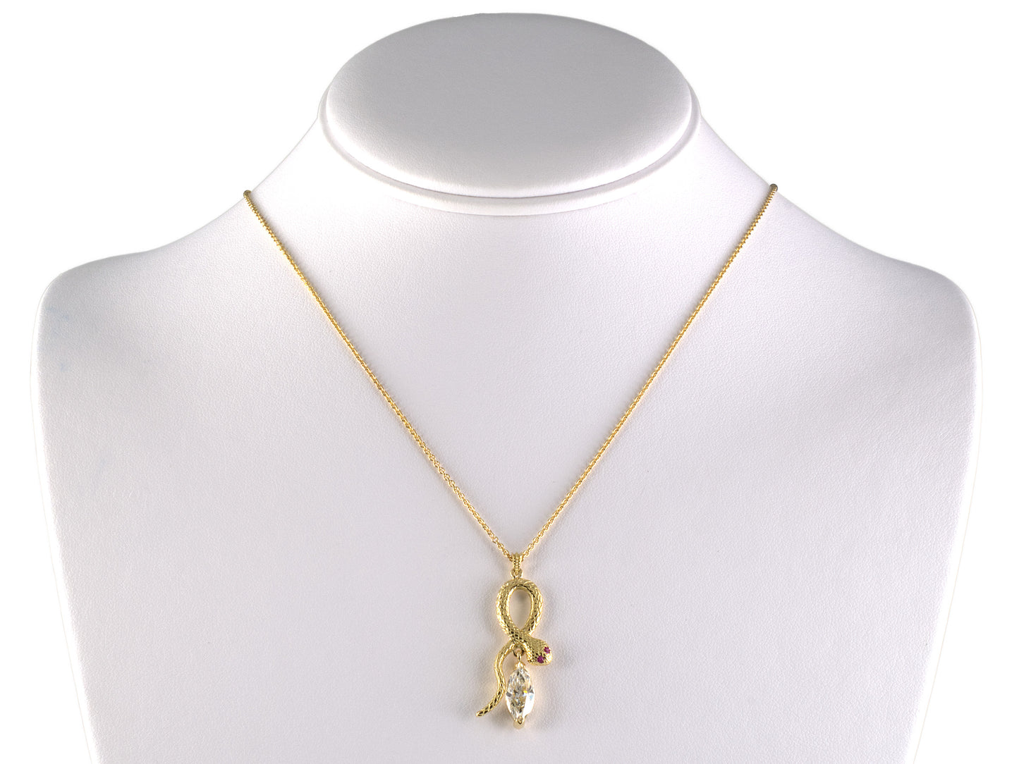 45138 - Gold GIA Diamond Ruby Carved Snake Pendant Necklace