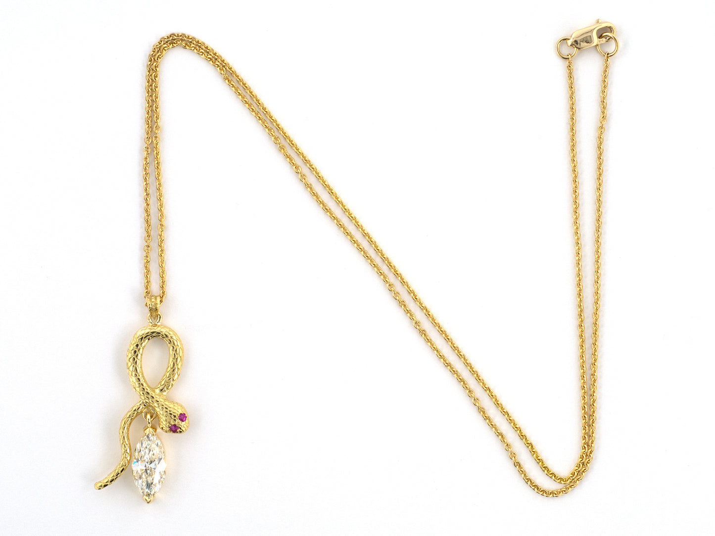 45138 - Gold GIA Diamond Ruby Carved Snake Pendant Necklace