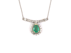 45161 - SOLD - Platinum Gold Diamond Emerald Pear Shape Cluster Pendant Necklace