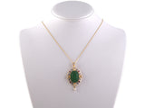 45190 - Victorian Egyptian-Revival Gold Carved Green Onyx Ruby Pearl Enamel Pendant Necklace