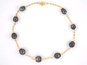 45191 - SOLD - Gold Tahitian Black Baroque Pearl Necklace