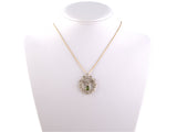 45205 - Edwardian Platinum Gold Tourmaline Diamond Leaf And Bow Wreath Pendant With Cable Chain