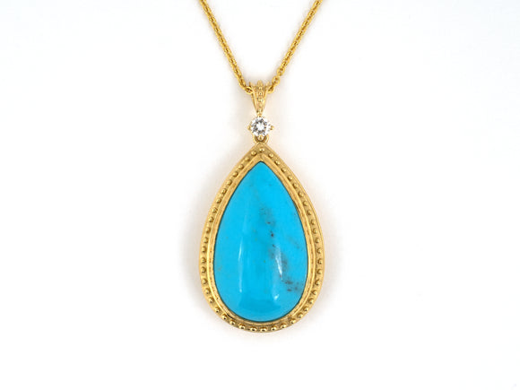 45249 - Gold Diamond Pear Shape Turquoise Pendant Necklace