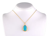 45249 - Gold Diamond Pear Shape Turquoise Pendant Necklace
