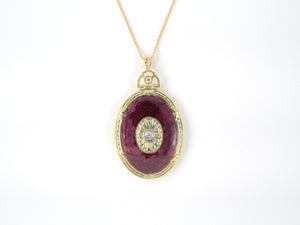 45271 - SOLD - Victorian Gold Platinum Diamond Purple Enamel Locket Pendant Necklace