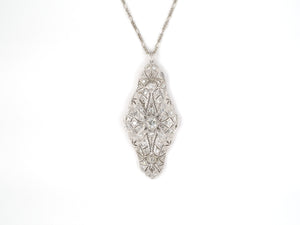 45294 - SOLD - Art Deco Platinum Diamond Filigree Pendant Necklace