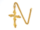 45296 - Art Nouveau Gold Diamond Floral Leaves Cross Pendant Necklace