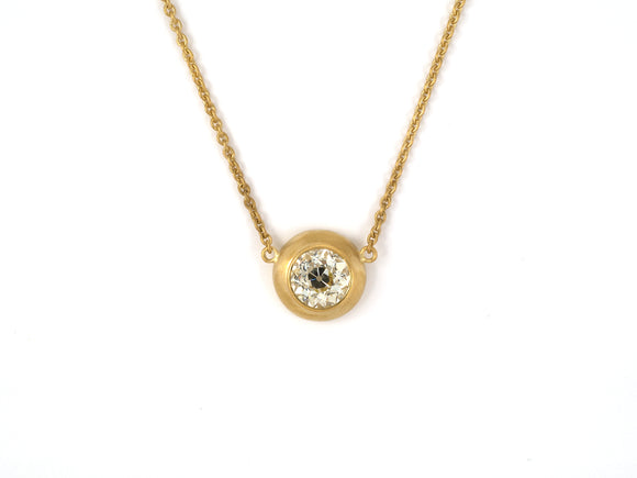 45318 - SOLD - Gold Diamond Bezel Set Domed Solitaire Pendant Necklace