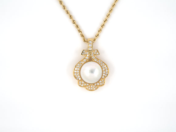 45319 - SOLD - Gold Diamond Mabe Pearl Floral Design Pendant Necklace