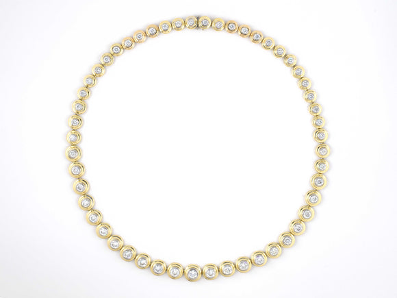 45331 - SOLD - Platinum Gold Diamond Bezel Set Graduated Riviere Necklace