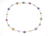 45338 - Italy Gold Diamond Blue Yellow Pink Sapphire Tsavorite Alternating Cluster Link Necklace