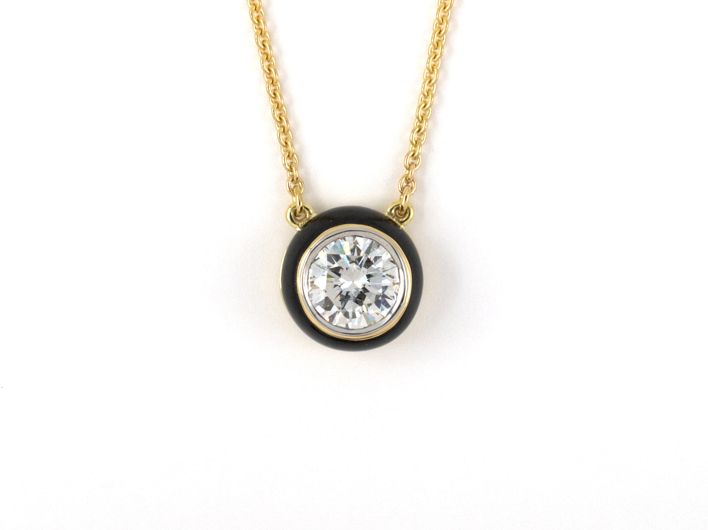 45383 - SOLD - Cerro Gold Platinum GIA Diamond Enamel Solitaire Pendant Necklace