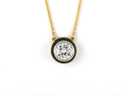 45383 - SOLD - Cerro Gold Platinum GIA Diamond Enamel Solitaire Pendant Necklace