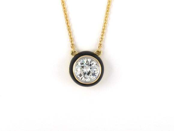 45383 - Cerro Gold Platinum GIA Diamond Enamel Solitaire Pendant Necklace