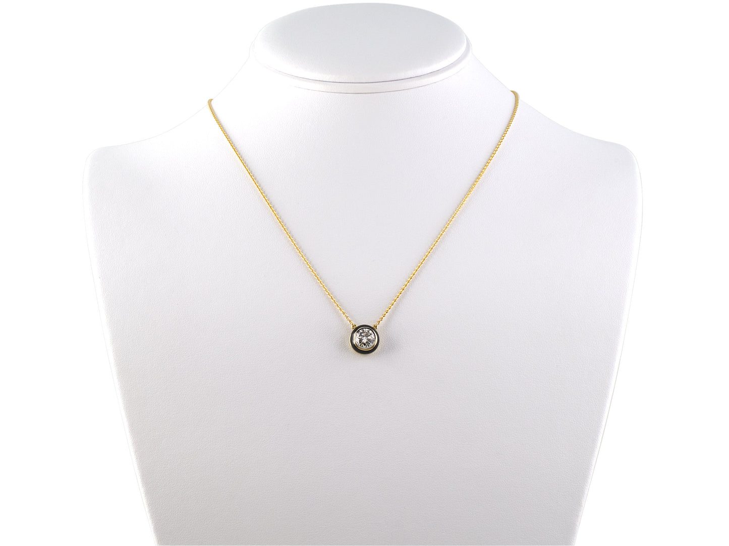 45383 - SOLD - Cerro Gold Platinum GIA Diamond Enamel Solitaire Pendant Necklace