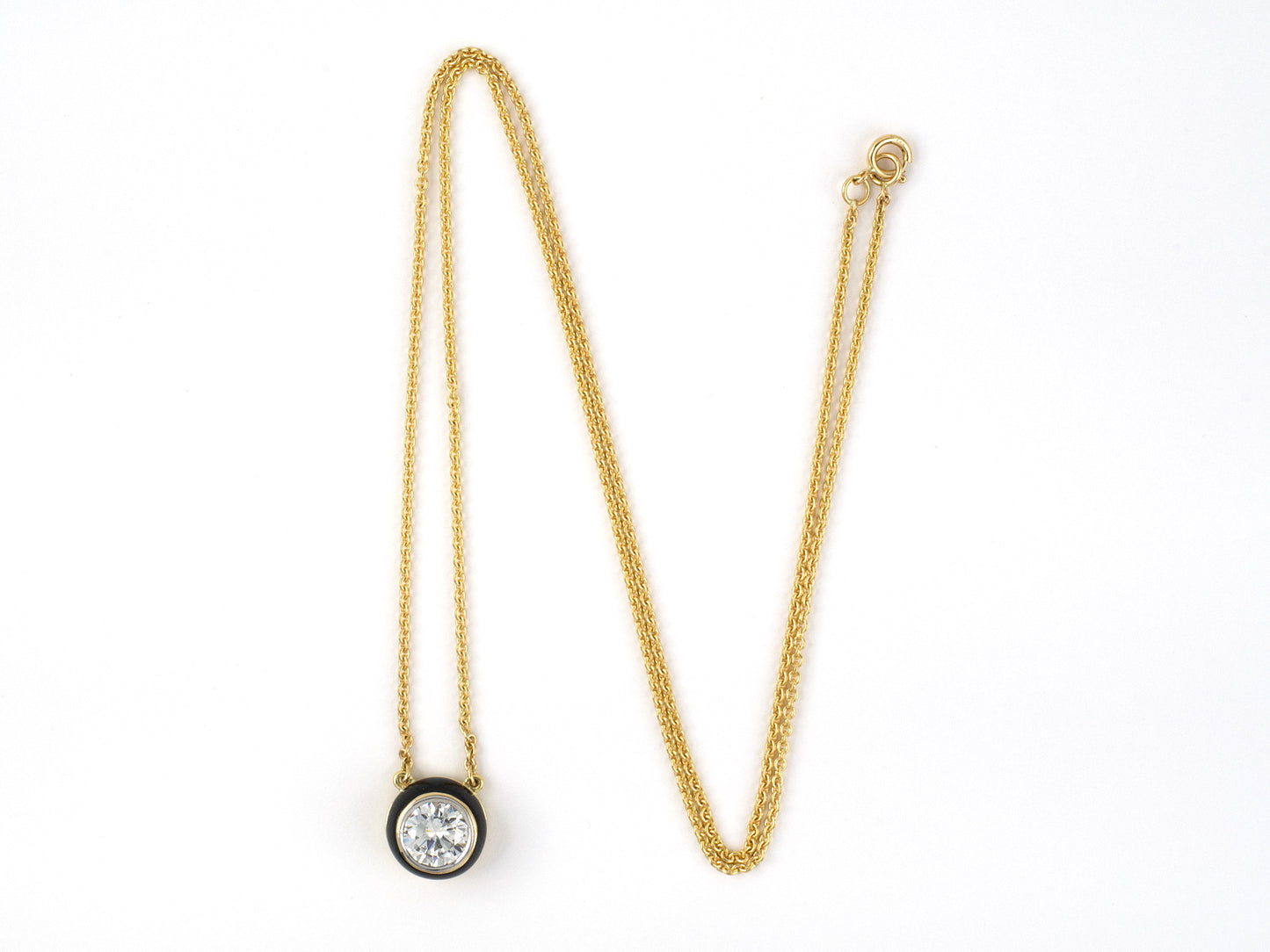 45383 - SOLD - Cerro Gold Platinum GIA Diamond Enamel Solitaire Pendant Necklace