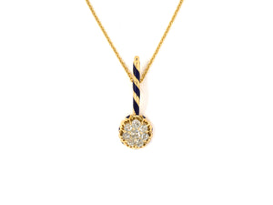 45384 - SOLD - Victorian Gold Diamond Blue Enamel Cluster Drop Pendant Necklace