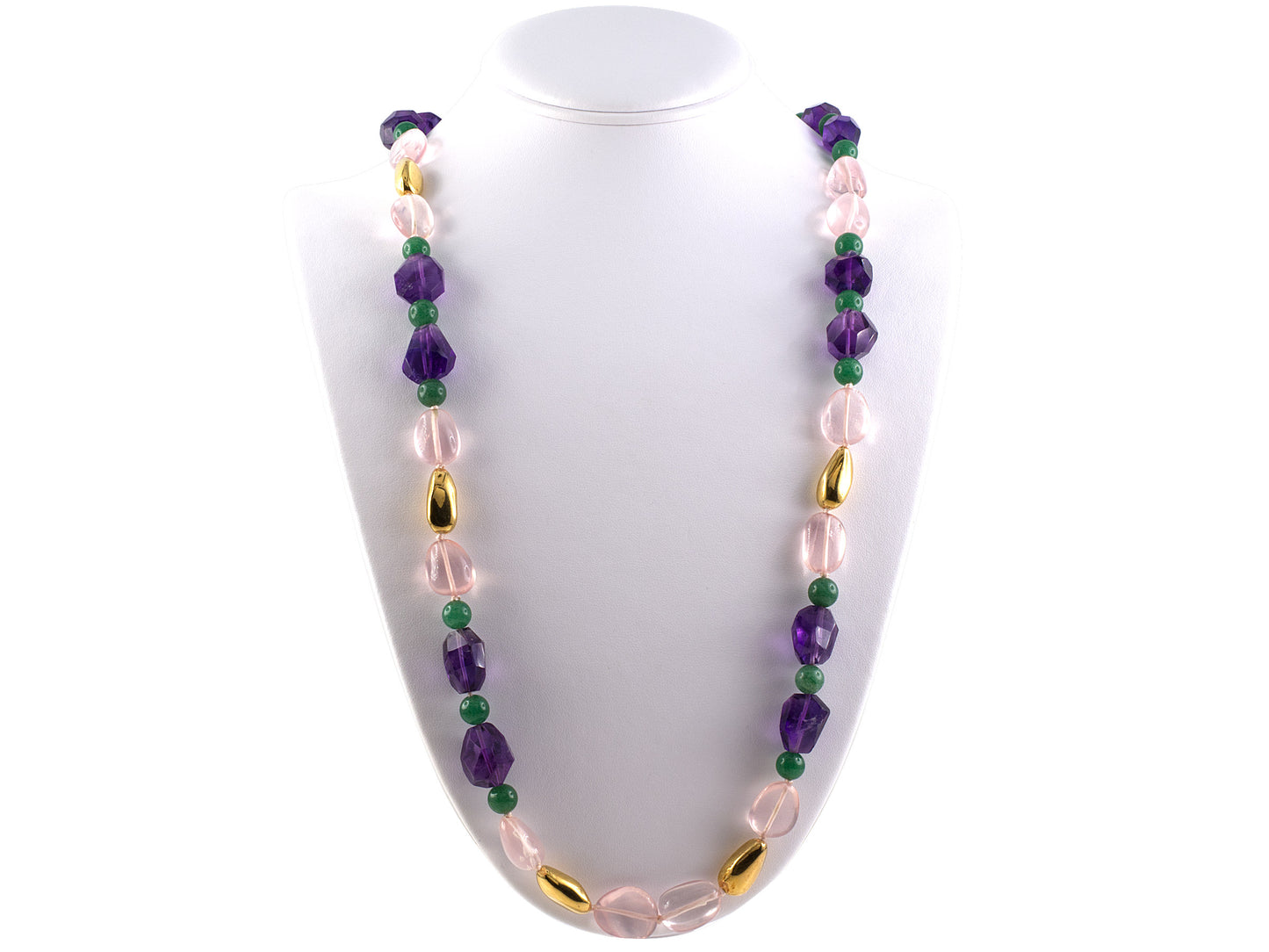 45388 - Gold Bean Beads Amethyst Pink Quartz Aventurine Bead 2 Clasp Bracelet Necklace