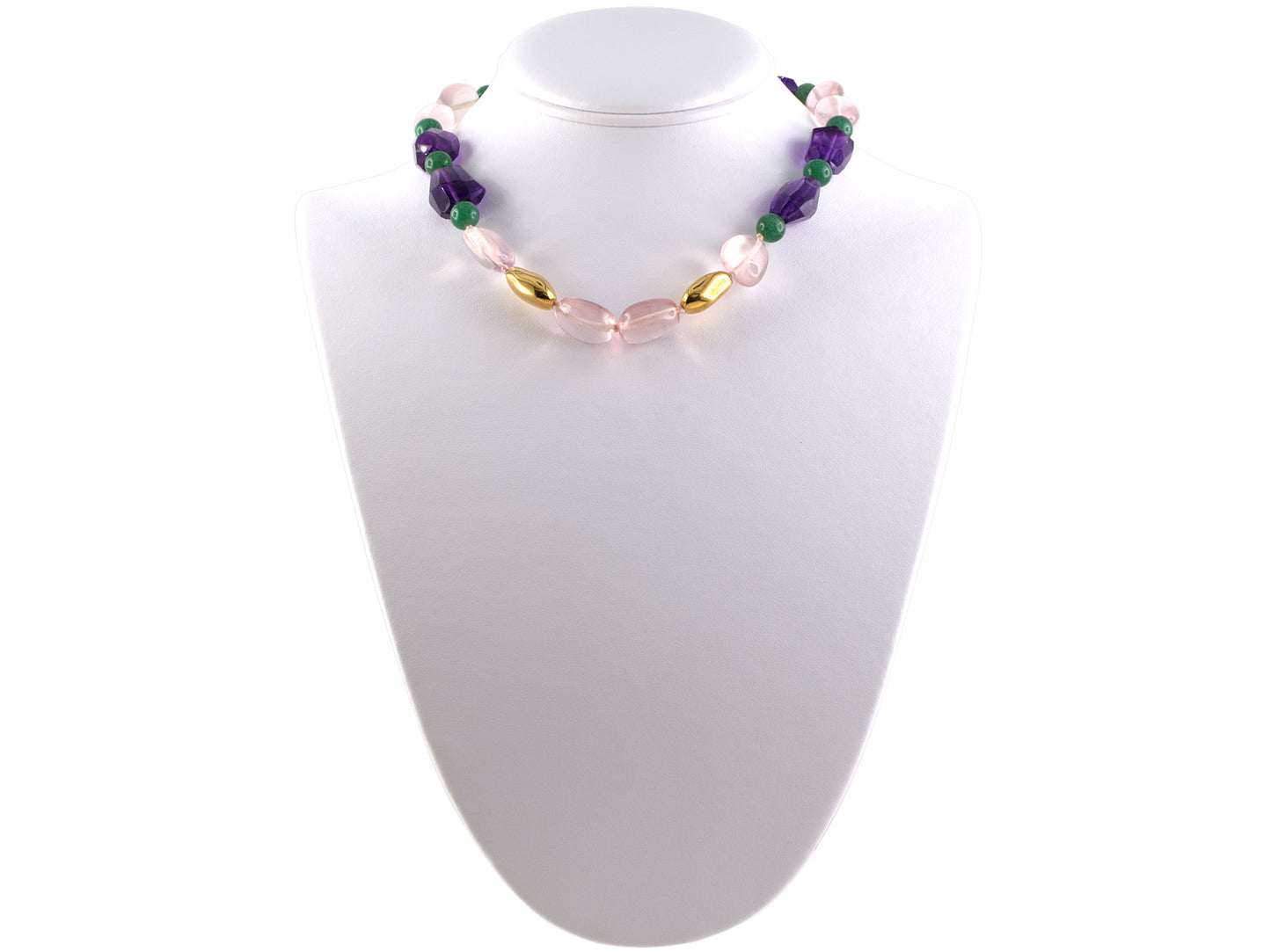 45388 - Gold Bean Beads Amethyst Pink Quartz Aventurine Bead 2 Clasp Bracelet Necklace