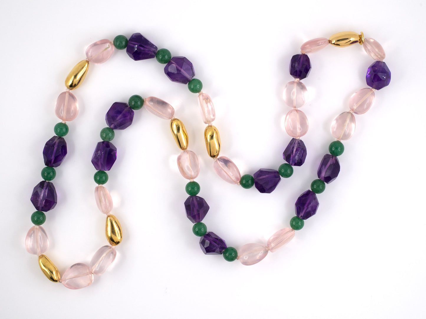 45388 - Gold Bean Beads Amethyst Pink Quartz Aventurine Bead 2 Clasp Bracelet Necklace