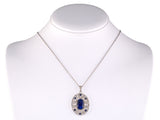 45394 - Edwardian Platinum Gold Diamond AGL Sapphire Lattice Oval Pendant Necklace