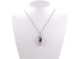 45395 - SOLD - Circa 1950 Platinum AGL Sapphire Diamond Tiered Oval Cluster Pendant Necklace