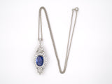 45395 - SOLD - Circa 1950 Platinum AGL Sapphire Diamond Tiered Oval Cluster Pendant Necklace