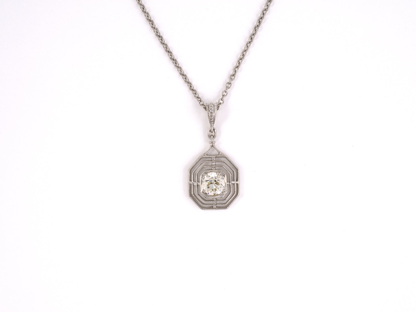 45408 - SOLD - Platinum Diamond Octagonal Merry Widow Pendant Necklace
