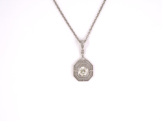 45408 - SOLD - Platinum Diamond Octagonal Merry Widow Pendant Necklace