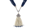 45411 - Edwardian Platinum Diamond Sapphire GIA Natural Pearl Torsade & Belle Epoque Tassel Drop Pendant Necklace