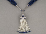 45411 - Edwardian Platinum Diamond Sapphire GIA Natural Pearl Torsade & Belle Epoque Tassel Drop Pendant Necklace