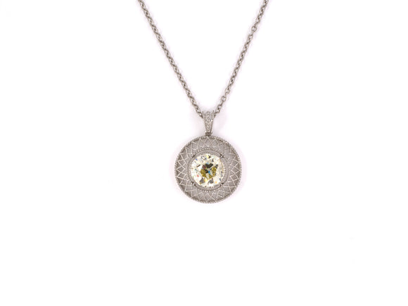 45420 - SOLD - Platinum Diamond Merry Widow Solitaire Pendant Necklace