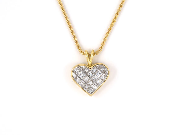 45427 - SOLD - Italy Gold Invisible Set Diamond Heart Pendant Necklace