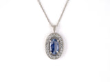 45432 - Platinum Kashmir Sapphire Diamond Oval Cluster Pendant Necklace