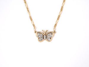 45444 - SOLD - Gold Diamond Butterfly Pendant Necklace