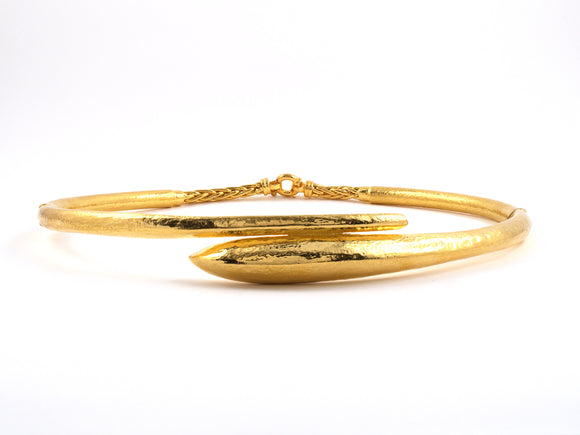 45445 - SOLD - Lalaounis Gold Hammered Tapered Hinged By Pass Necklace